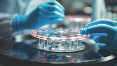 Wissenschaftler, der mit Mikrozentrifugenröhrchen für klinische Analysen arbeitet Generative KI 