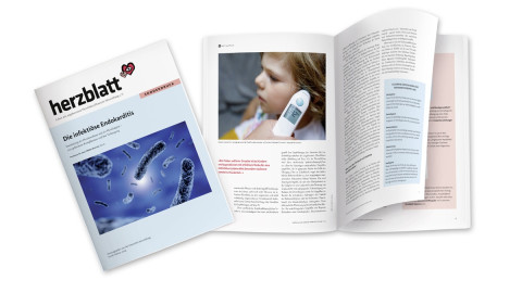 Titelbild und Innenansicht des Ratgebers "Infektiöse Endokarditis"